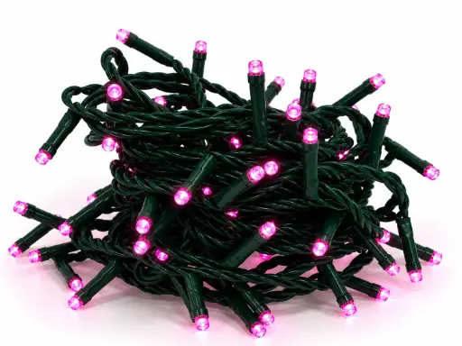 [POL-LSL10M-P-G] Lempučių girlianda POLAMP, 10m, 100 LED, rožinė, žaliu laidu, IP44