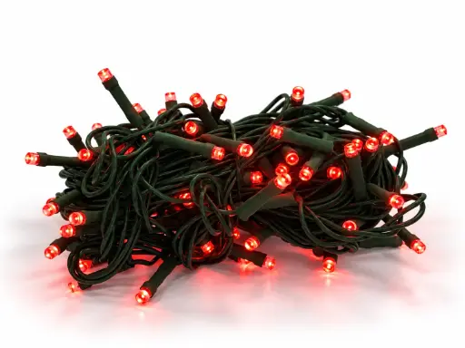 [POL-LSL10M-R-G] Lempučių girlianda POLAMP, 10m, 100 LED, raudona, žaliu laidu, IP44