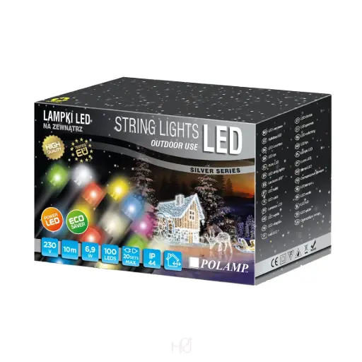 [POL-LSL10M-RGB-G] Lempučių girlianda POLAMP, 10m, 100 LED, RGB, žaliu laidu, IP44 