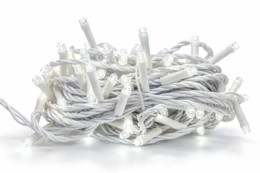 [POL-LSLf10M-CW-W] FLASH lempučių girlianda POLAMP, 10m, 80+20 LED, šaltai balta, baltu laidu, IP44