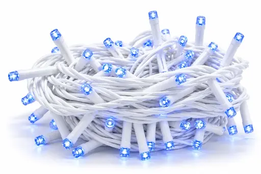 [POL-LSLf10M-BLU-W] FLASH lempučių girlianda POLAMP, 10m, 80+20 LED, mėlyna, baltu laidu, IP44