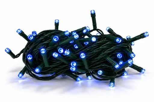 [POL-LSLf10M-BLU-G] FLASH lempučių girlianda POLAMP, 10m, 80+20 LED, mėlyna, žaliu laidu, IP44